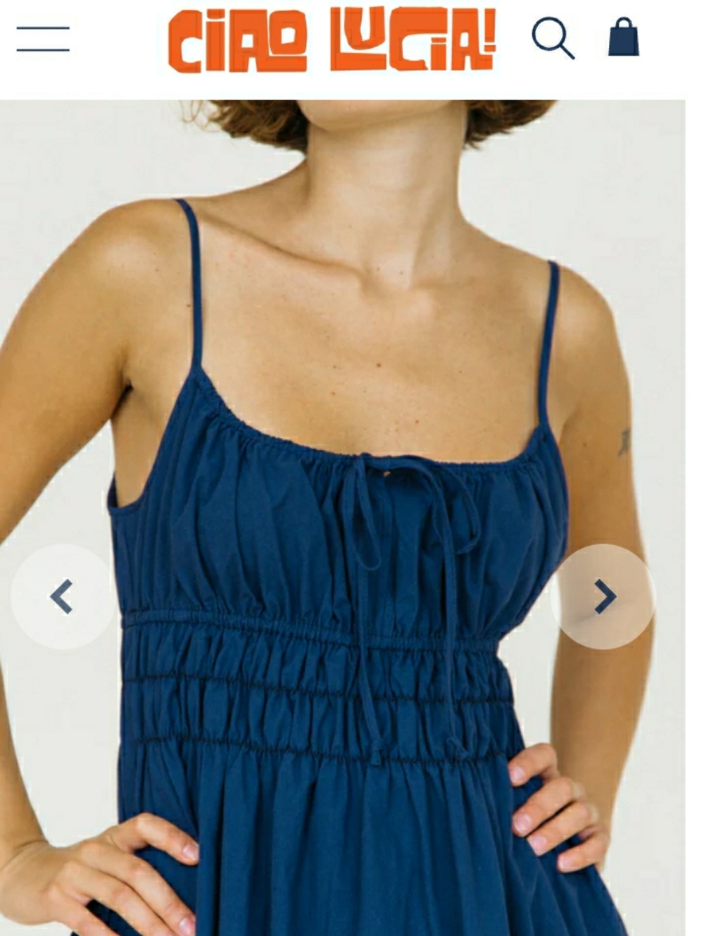Ciao Lucia Navy Washed Cotton Maxi Dress with Spaghetti Straps - Picture 4 of 10